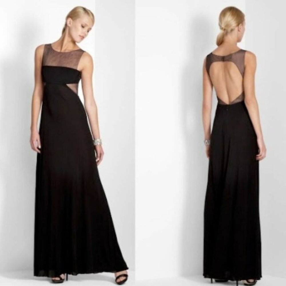 BCBG MAXAZRIA Marianna Black Gown Mesh Inset